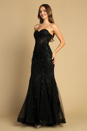 Embroidered Strapless Corset Mermaid Dress by Adora 3080