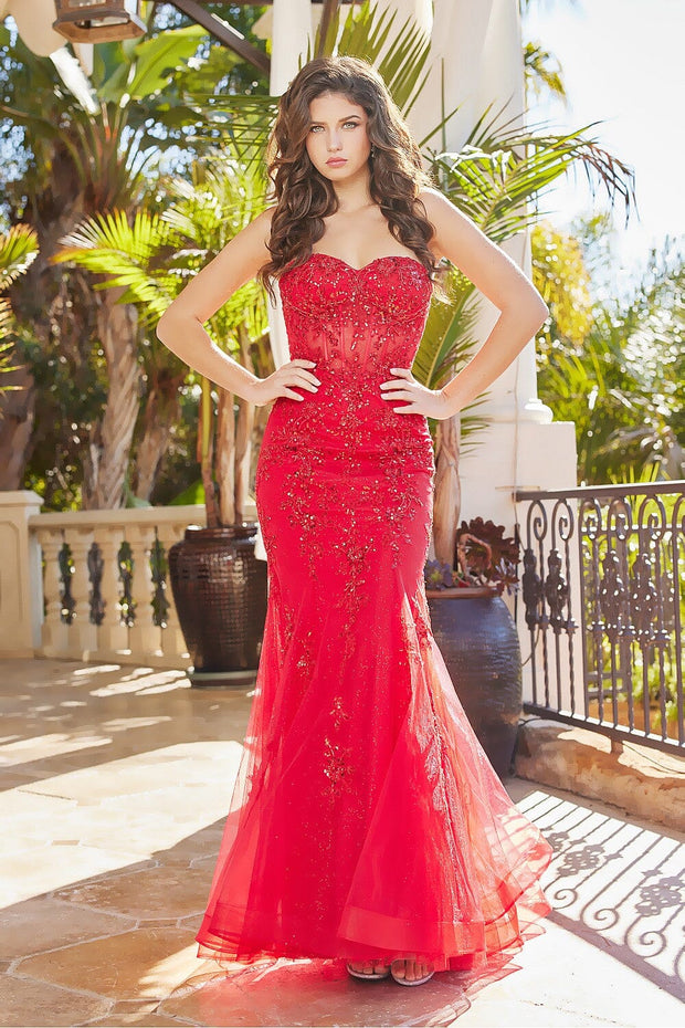 Embroidered Strapless Corset Mermaid Dress by Adora 3080