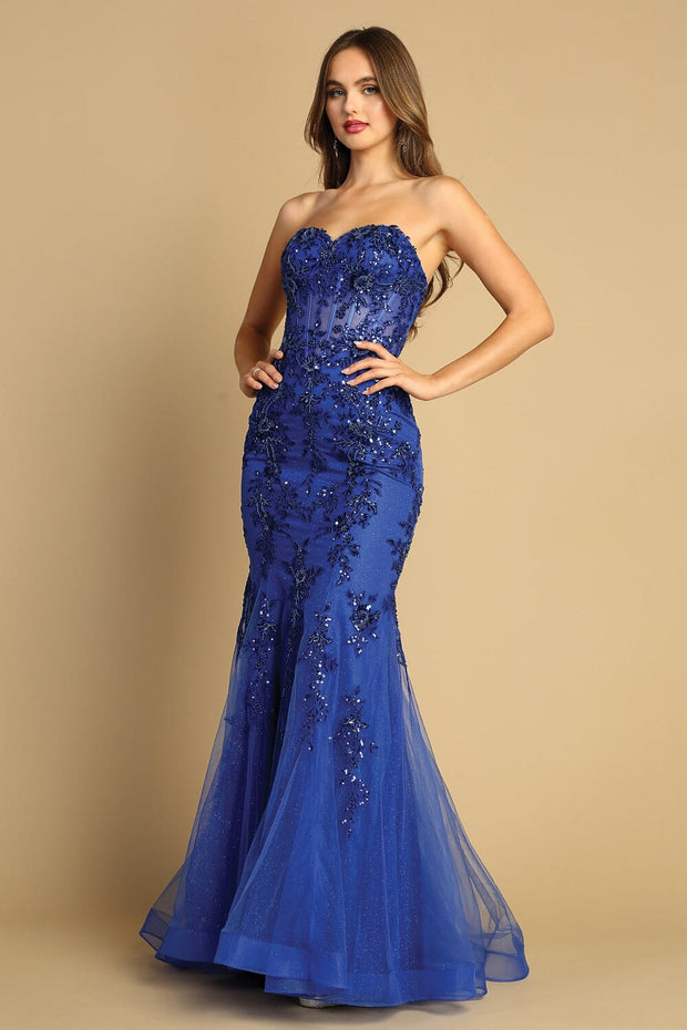 Embroidered Strapless Corset Mermaid Dress by Adora 3080