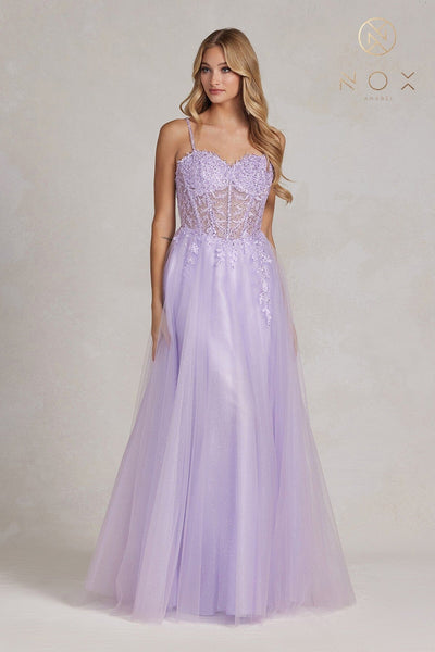 Embroidered Sweetheart Tulle Gown by Nox Anabel F1087