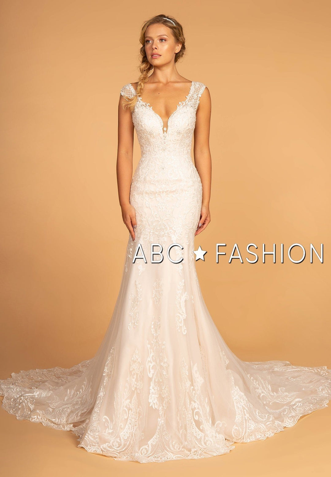 Embroidered V-Neck Mermaid Wedding Dress by Elizabeth K GL2595-Wedding Dresses-ABC Fashion