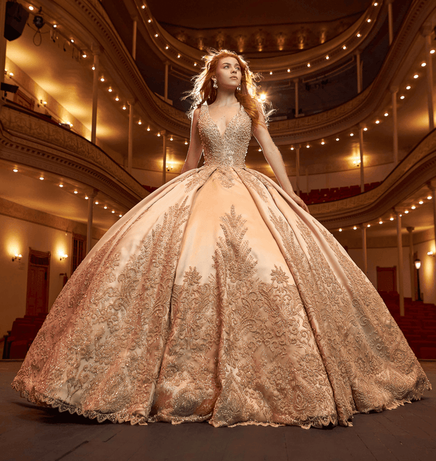 Embroidered V-Neck Quinceanera Dress by Ragazza DV97-597