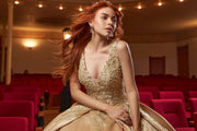 Embroidered V-Neck Quinceanera Dress by Ragazza DV97-597