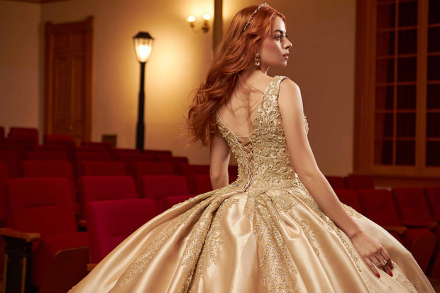Embroidered V-Neck Quinceanera Dress by Ragazza DV97-597
