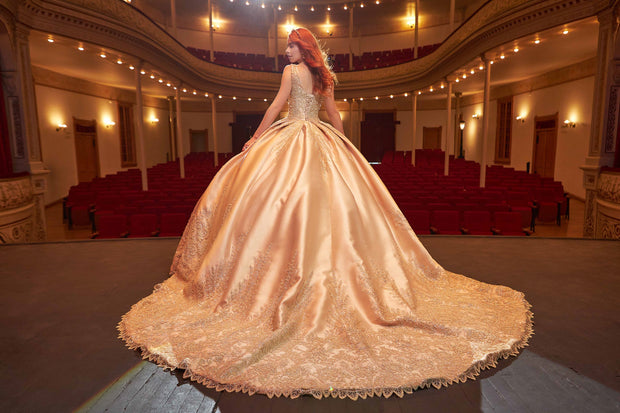 Embroidered V-Neck Quinceanera Dress by Ragazza DV97-597