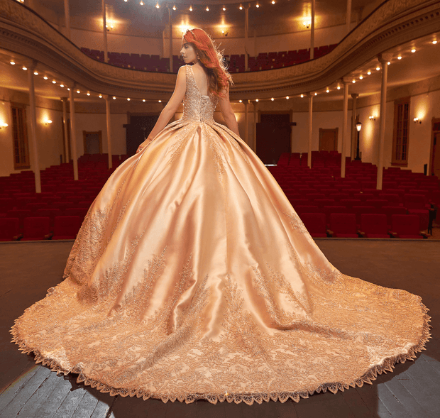 Embroidered V-Neck Quinceanera Dress by Ragazza DV97-597