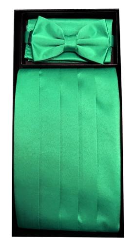 Emerald Green Poly Satin Cummerbund, Bow Tie, and Hanky Set-Men's Cummerbund-ABC Fashion