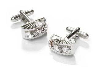 Fan Shaped Silver Cufflinks with Clear Crystals-Men's Cufflinks-ABC Fashion