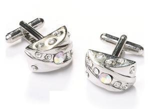 Fan Shaped Silver Cufflinks with Crystals-Men's Cufflinks-ABC Fashion