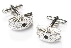 Fan Shaped Silver Cufflinks with Crystals-Men's Cufflinks-ABC Fashion