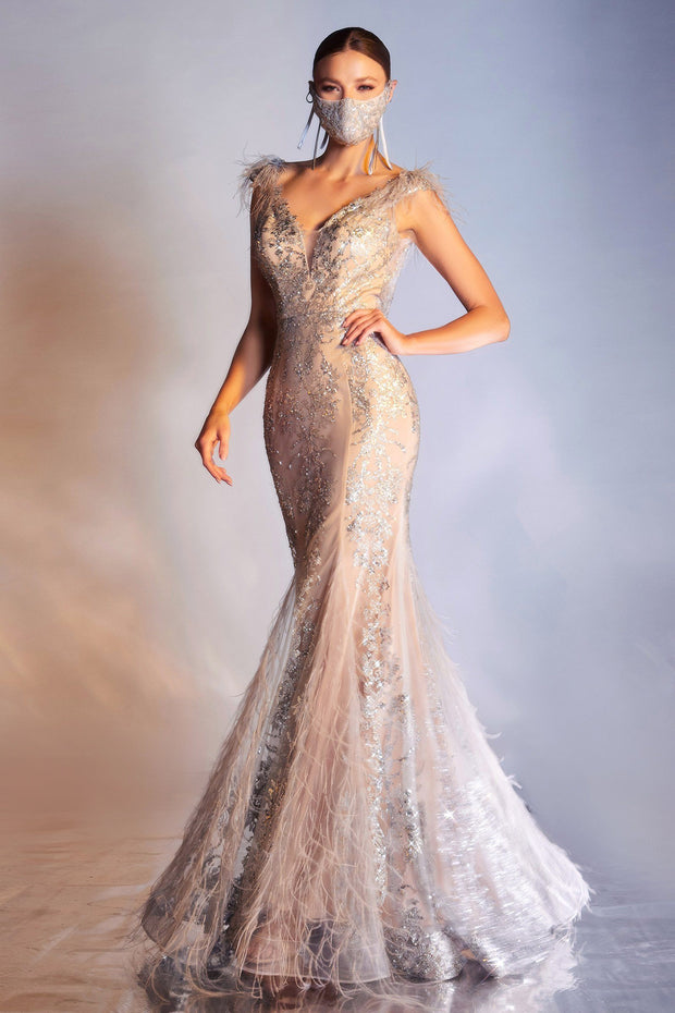 Feather Glitter Mermaid Dress by Cinderella Divine C57