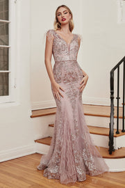 Feather Glitter Mermaid Dress by Cinderella Divine C57