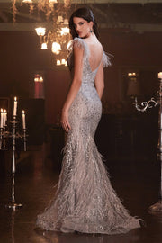 Feather Glitter Mermaid Gown by Cinderella Divine CB088