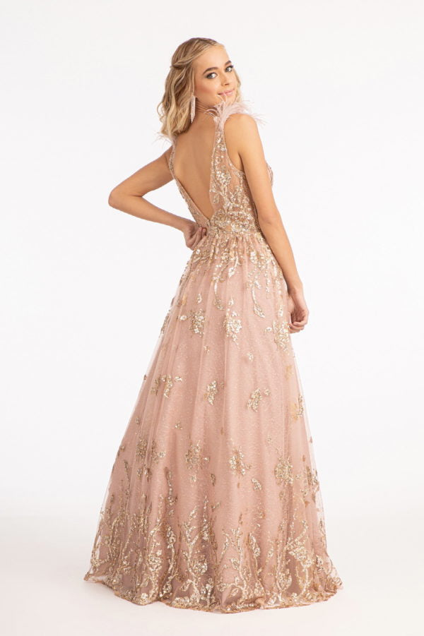 Feather Glitter Print Gown by Elizabeth K GL3048