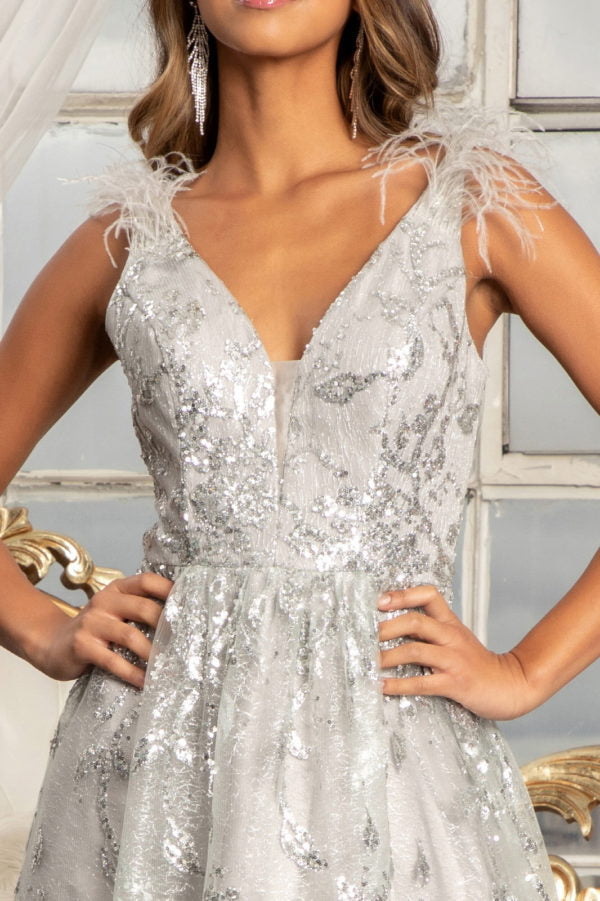 Feather Glitter Print Gown by Elizabeth K GL3048