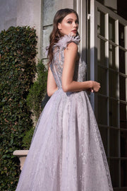 Feather Layered Tulle Gown by Cinderella Divine B704
