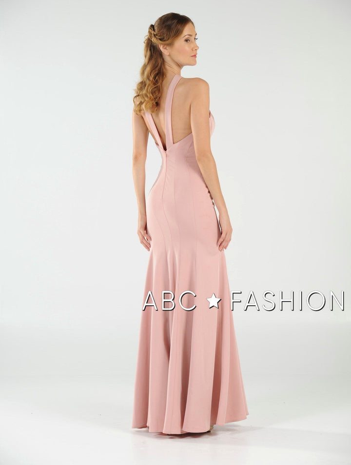 Fit and Flare Long Dress with Keyhole Bodice by Poly USA 8058-Long Formal Dresses-ABC Fashion
