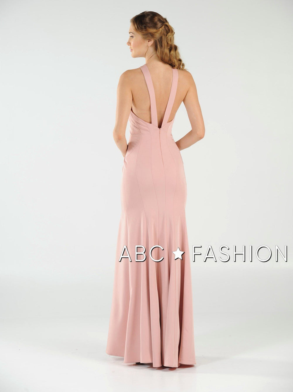 Fit and Flare Long Dress with Keyhole Bodice by Poly USA 8058-Long Formal Dresses-ABC Fashion
