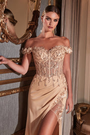Fitted 3D Floral Corset Gown by Cinderella Divine CD0186