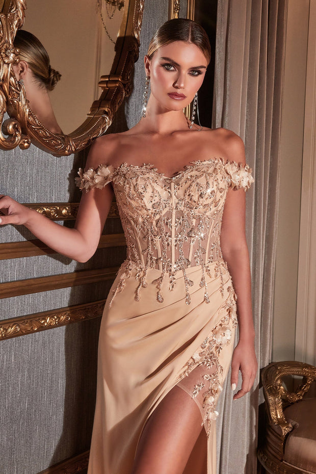 Fitted 3D Floral Corset Gown by Cinderella Divine CD0186