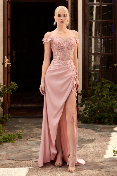Fitted 3D Floral Corset Gown by Cinderella Divine CD0186
