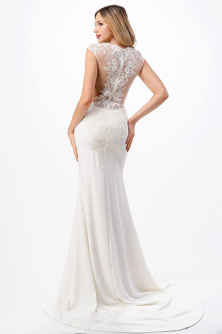 Fitted Applique Cap Sleeve Bridal Gown by Coya MS0015