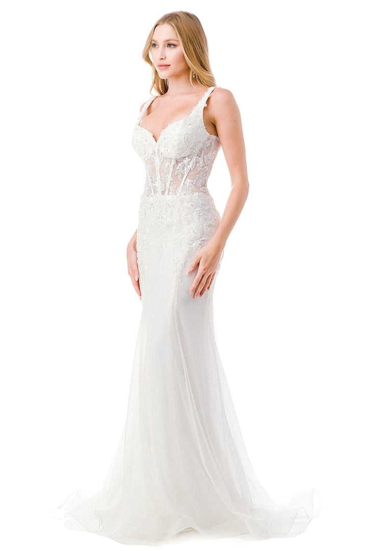 Fitted Applique Sheer Corset Wedding Gown by Coya MS0025