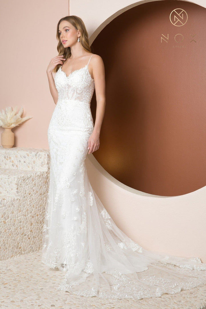 Fitted Applique Sleeveless Bridal Gown by Nox Anabel JW939