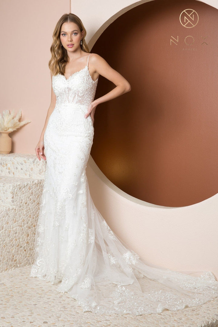 Fitted Applique Sleeveless Bridal Gown by Nox Anabel JW939