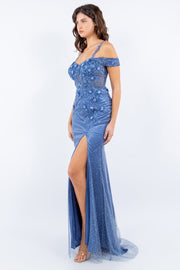 Fitted Applique Slit Gown by Cinderella Couture 8049J