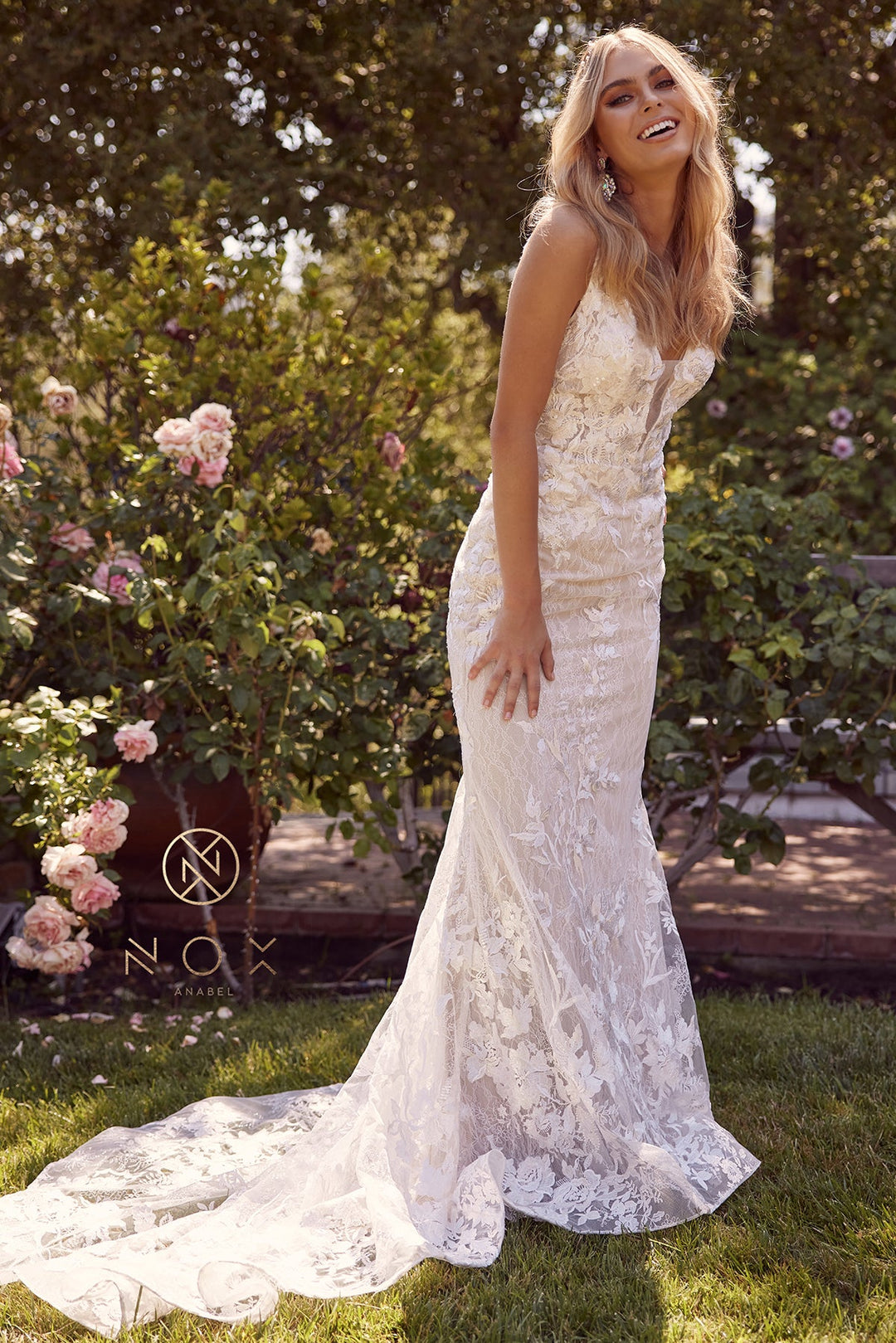 Fitted Applique Wedding Gown by Nox Anabel JW908
