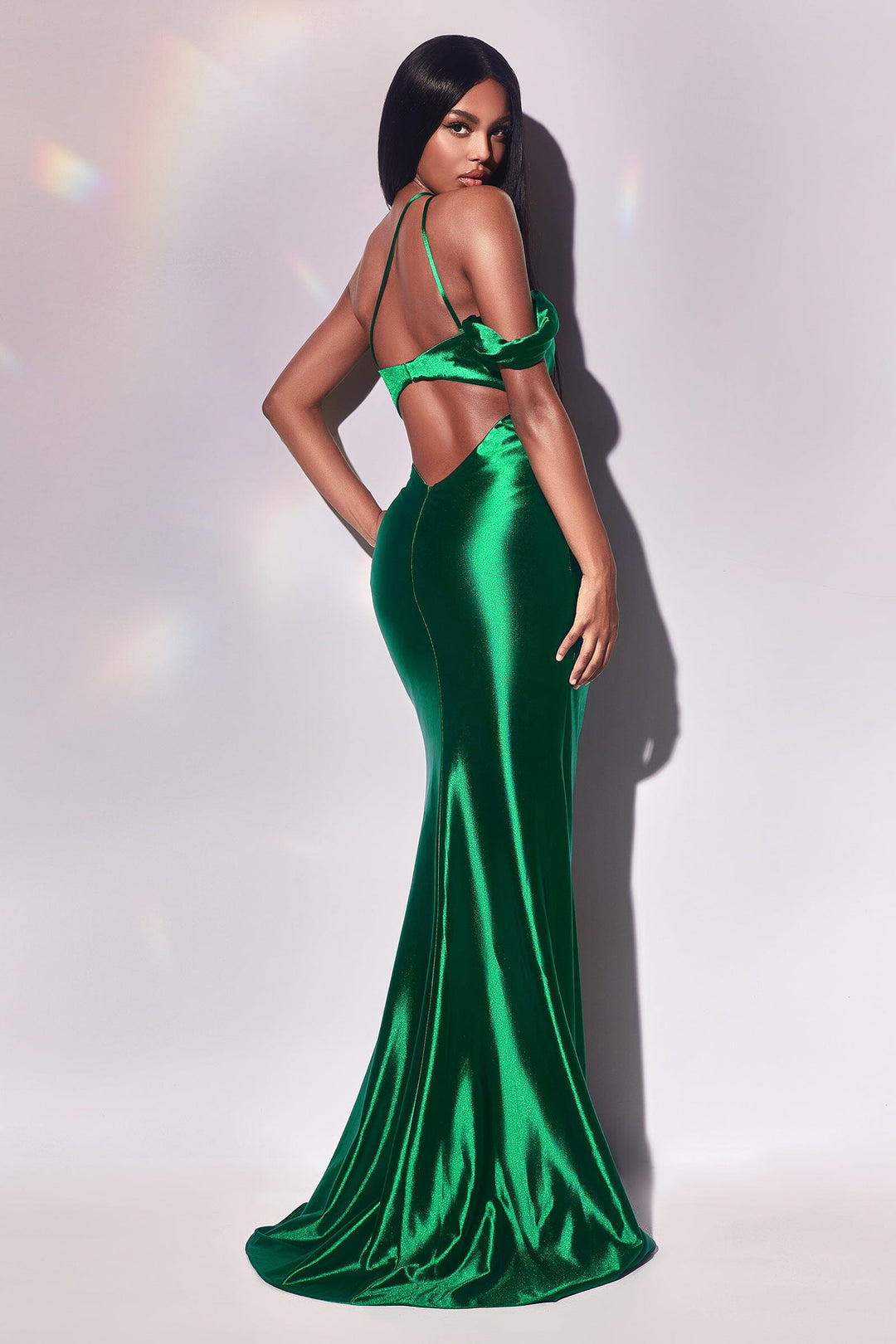 Fitted Asymmetrical Satin Slit Gown by Ladivine Y025