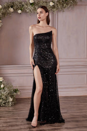 Fitted Asymmetrical Sequin Gown by Cinderella Divine CH165