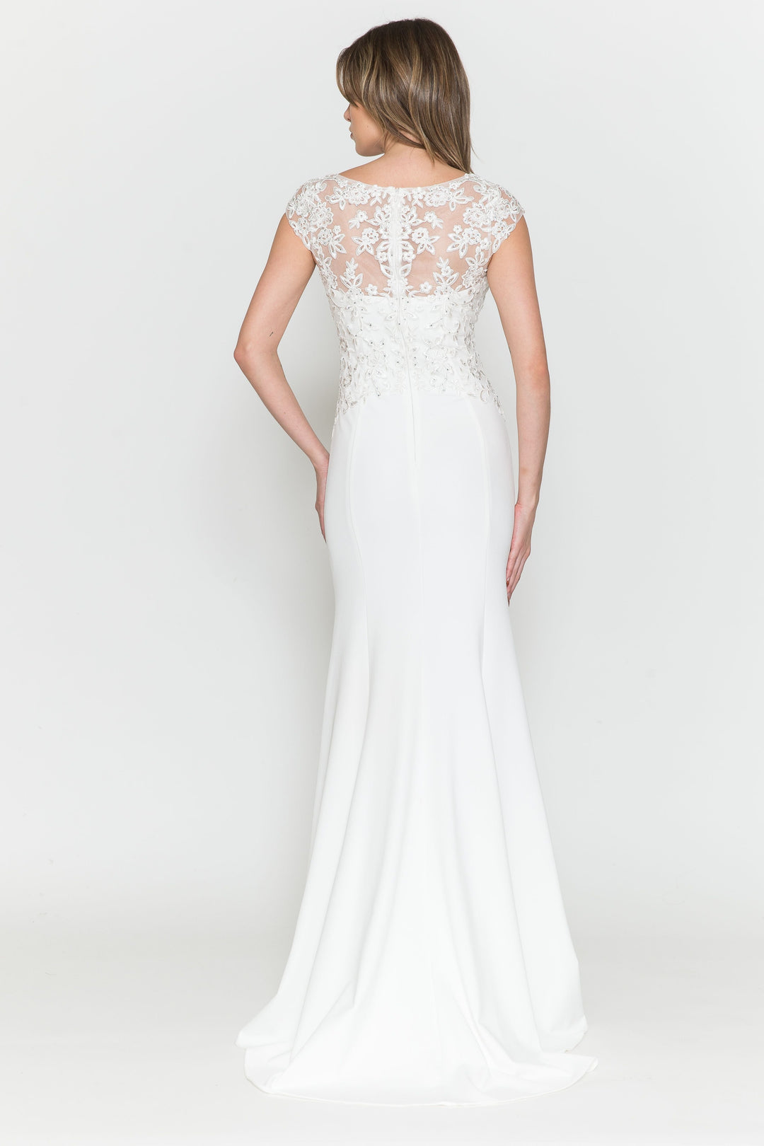Fitted Cap Sleeve Lace Bridal Dress by Poly USA 8558-1