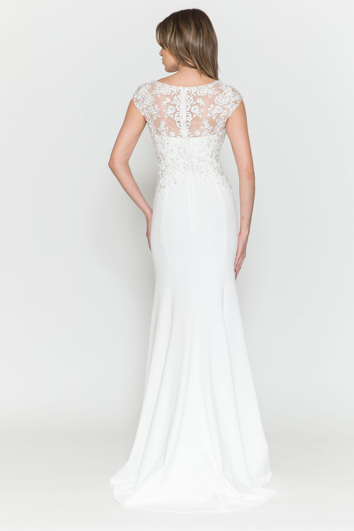 Fitted Cap Sleeve Lace Bridal Dress by Poly USA 8558-1