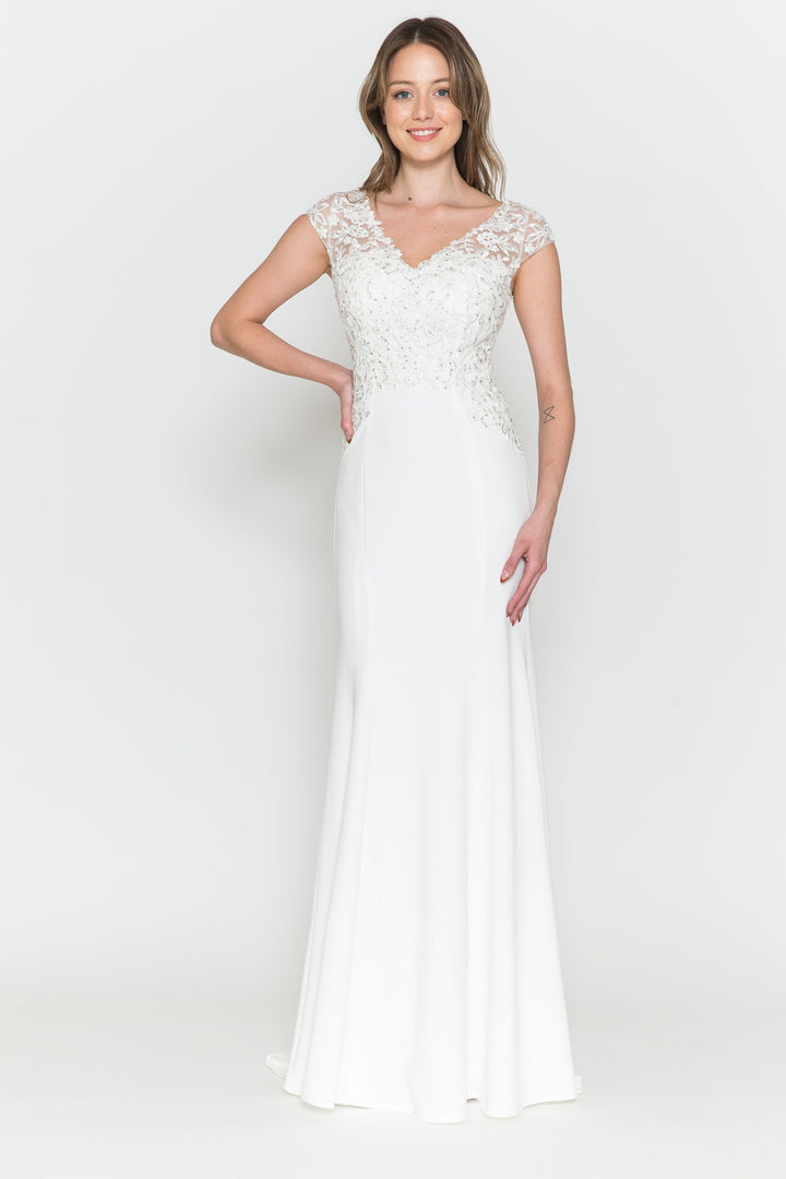 Fitted Cap Sleeve Lace Bridal Dress by Poly USA 8558-1