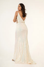 Fitted Cape Sleeve Sequin Gown by Elizabeth K GL1955