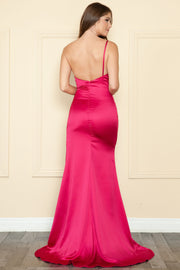 Fitted Charmeuse One Shoulder Gown by Poly USA 9030