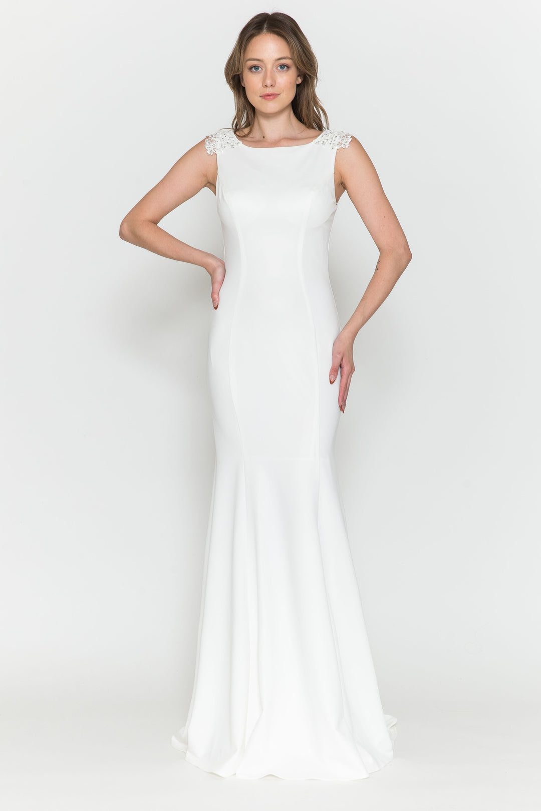 Fitted Chiffon Cape Wedding Dress by Poly USA 8566-1