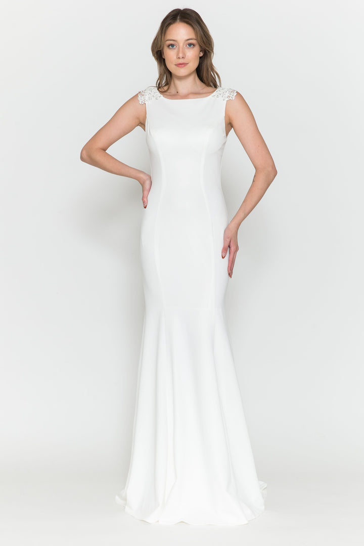 Fitted Chiffon Cape Wedding Dress by Poly USA 8566-1