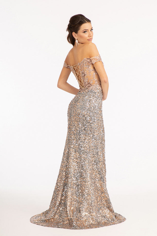 Fitted Corset Sequin Gown by Elizabeth K GL3024