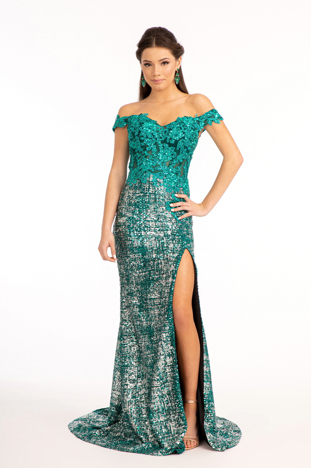 Fitted Corset Sequin Gown by Elizabeth K GL3024