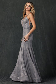 Fitted Deep V-Neck Glitter Gown by Juliet 207