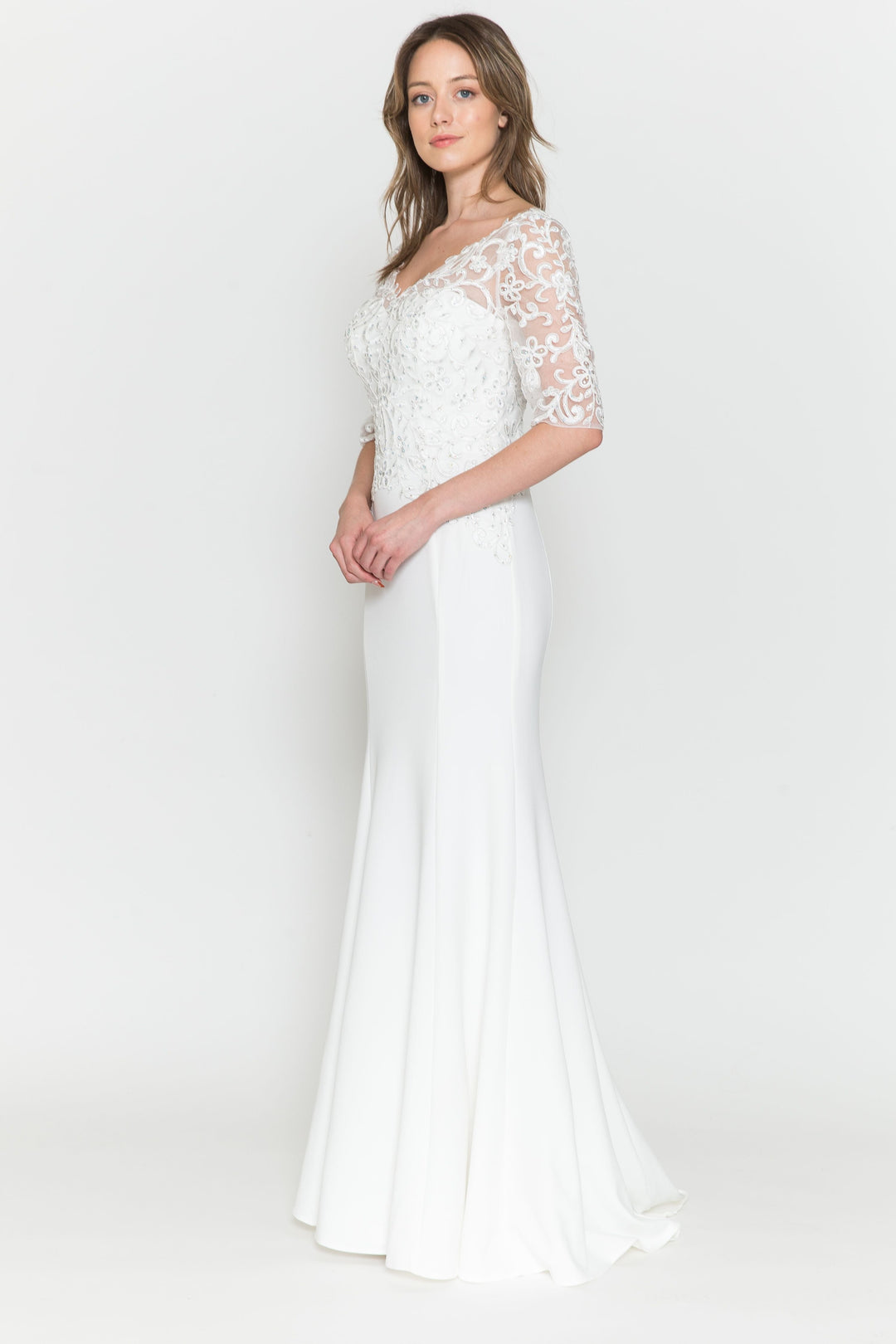 Fitted Embroidered Bodice Bridal Dress by Poly USA 8560-1
