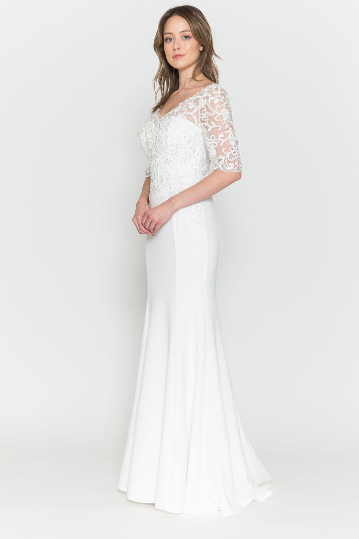 Fitted Embroidered Bodice Bridal Dress by Poly USA 8560-1