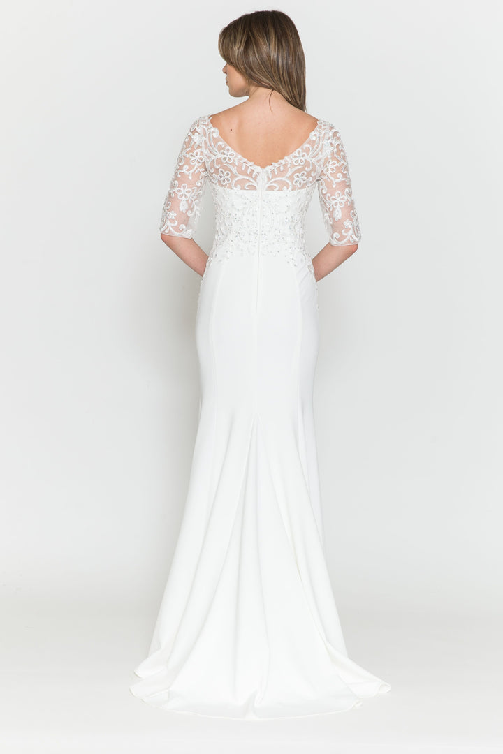 Fitted Embroidered Bodice Bridal Dress by Poly USA 8560-1