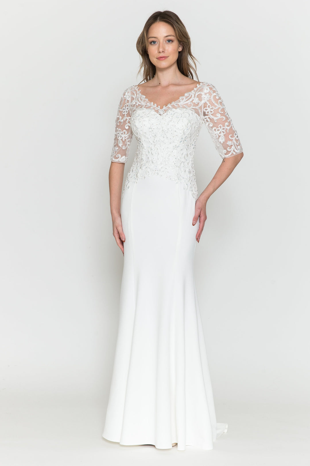 Fitted Embroidered Bodice Bridal Dress by Poly USA 8560-1