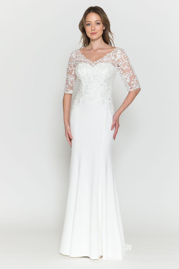 Fitted Embroidered Bodice Bridal Dress by Poly USA 8560-1