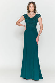 Fitted Embroidered Cap Sleeve Gown by Poly USA 8558