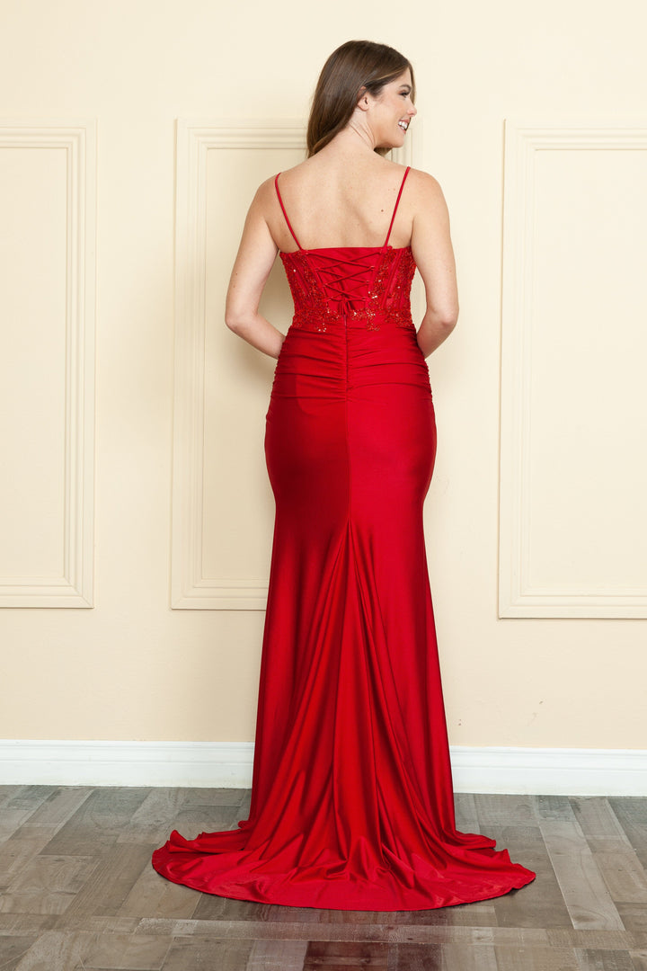 Fitted Embroidered Corset Gown by Poly USA 9138